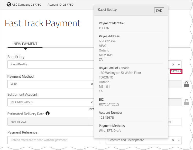 Beneficiary details
